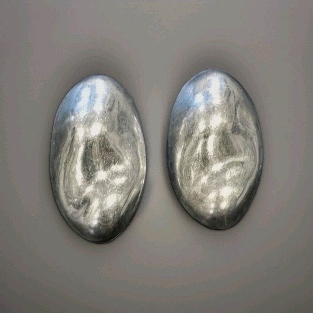 Vintage Taxco Mexico Sterling Silver 925 Organic Oval ClipOn Earrings 1.5" 19g